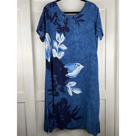 National Since 1952 Hawaiian Dress Women’s Petit Large Blue White Floral Pattern - Picture 13 of 13